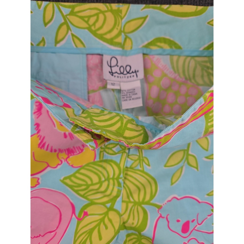 Lilly Pulitzer Girls San Diego Zoo Print Pants Blue Pink Yellow Size 12 Chino